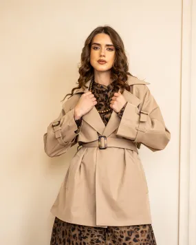 WITH BELT TRENCH COAT-BEIGE