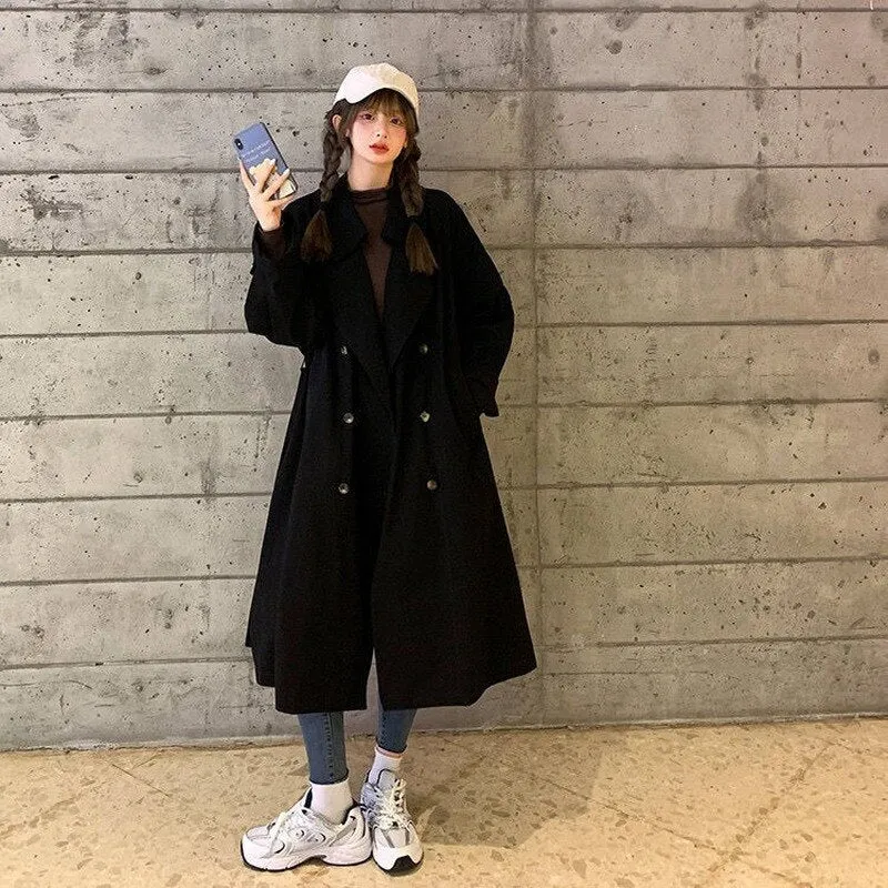 Wjczt Trench Women Leisure Loose All-match Y2K Youth Fashion Windbreak Solid Outwear Clothes Elegant British Classical Double Breasted