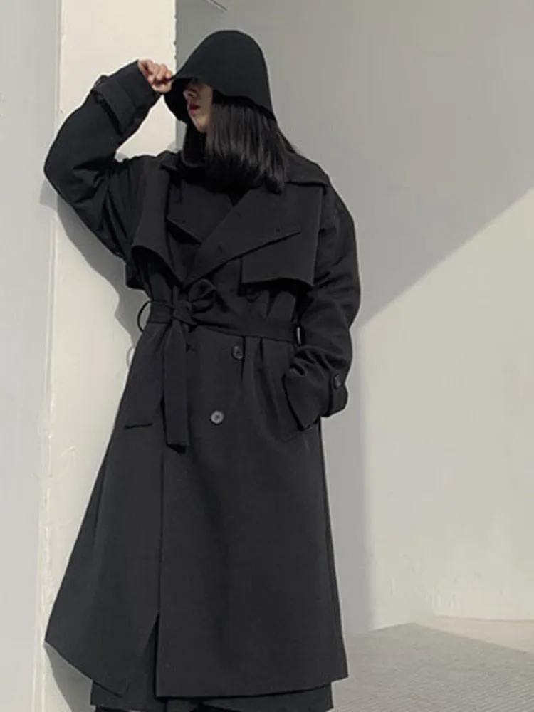 Wjczt Women Long Cotton-paded Big Size Trench New Lapel Long Sleeve Loose Fit Windbreaker Fashion Spring Autumn 19A-a702