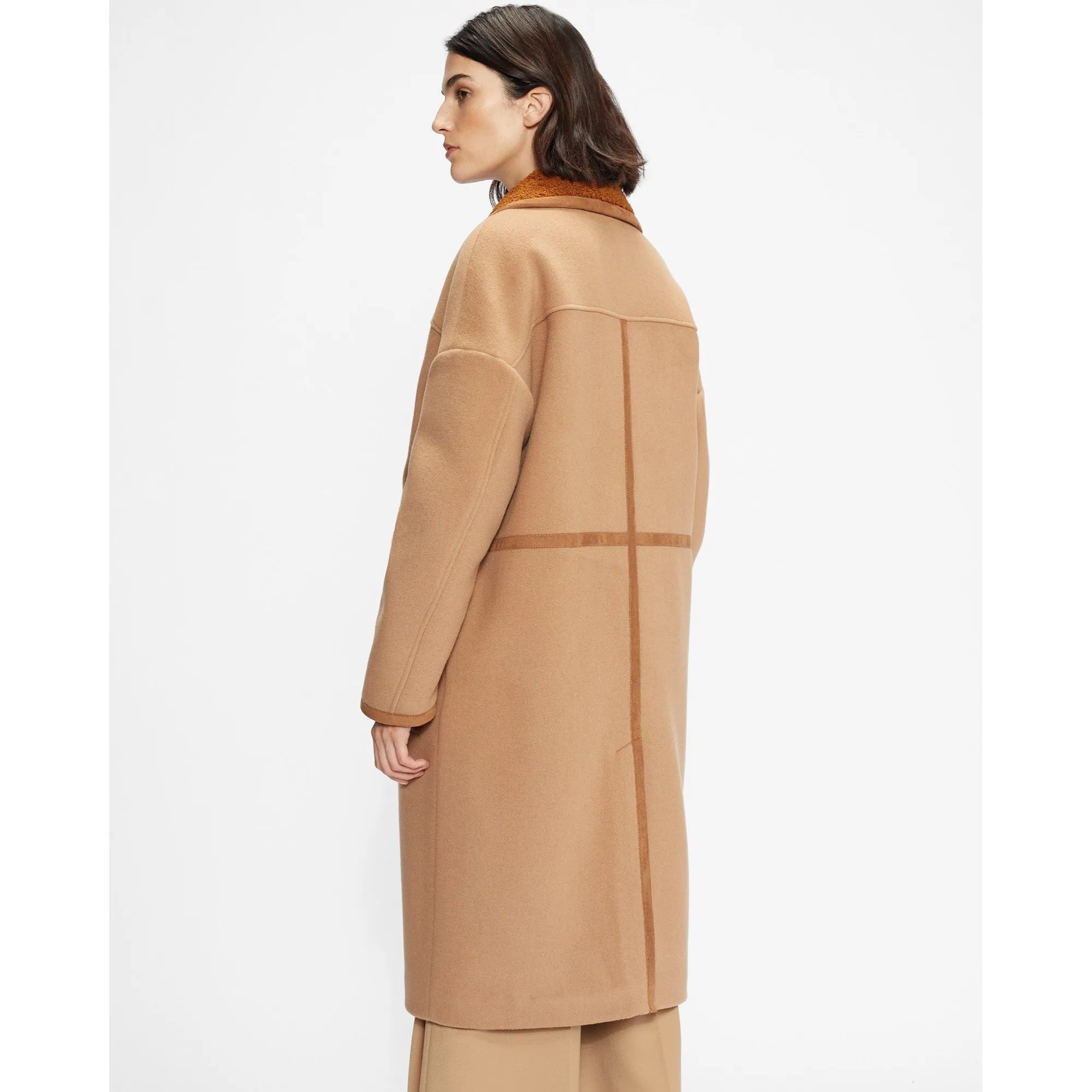 Women Wmo-Joanahh-Oversized Wool Cocoon Coat - Camel