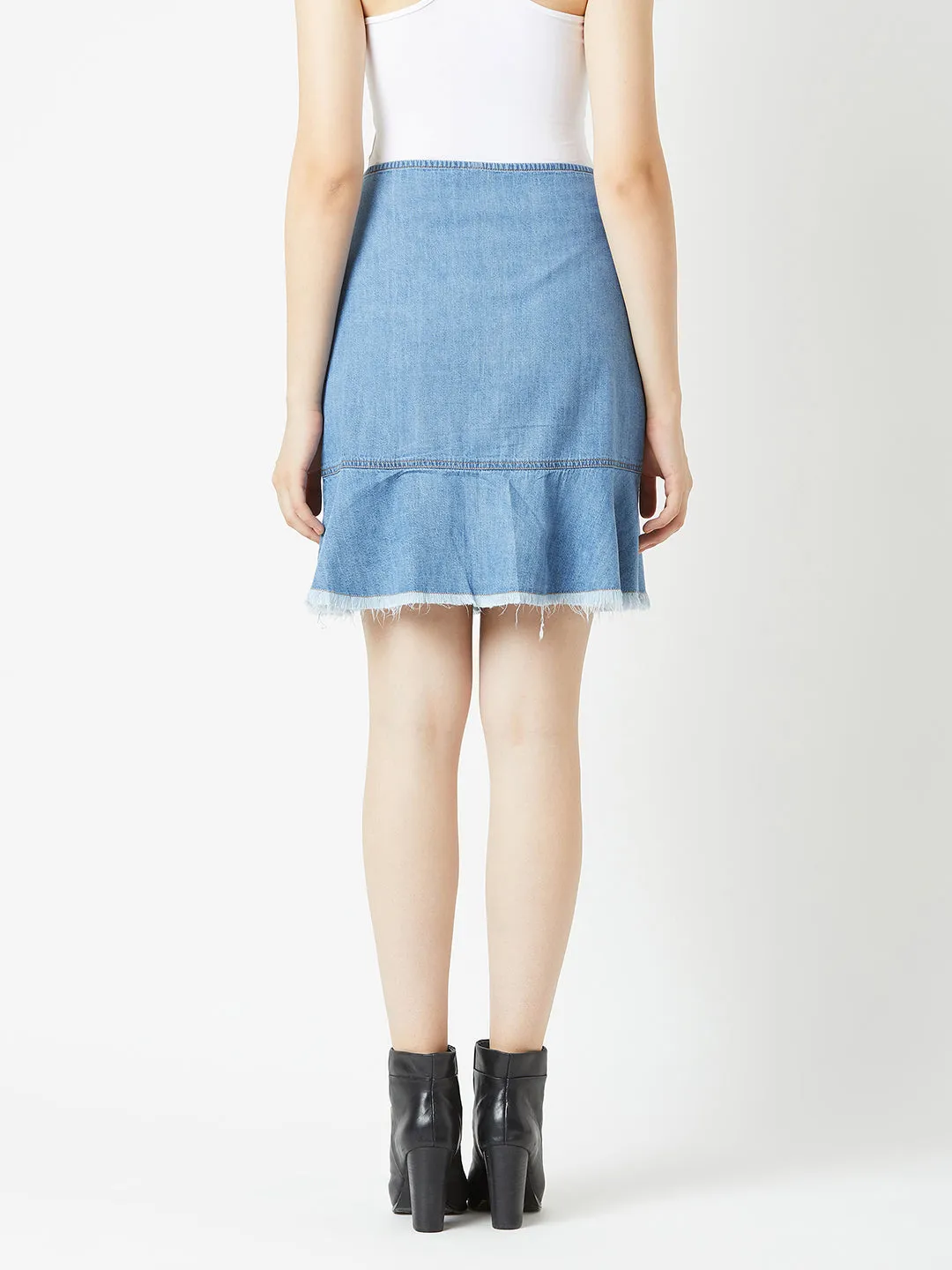 Women's Blue Regular Fit Mid Rise Light Weight Midi Denim Skirt