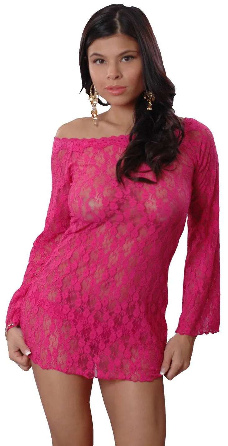 Women's Stretch Lace Babydoll/Mini Dress with Thong #5181