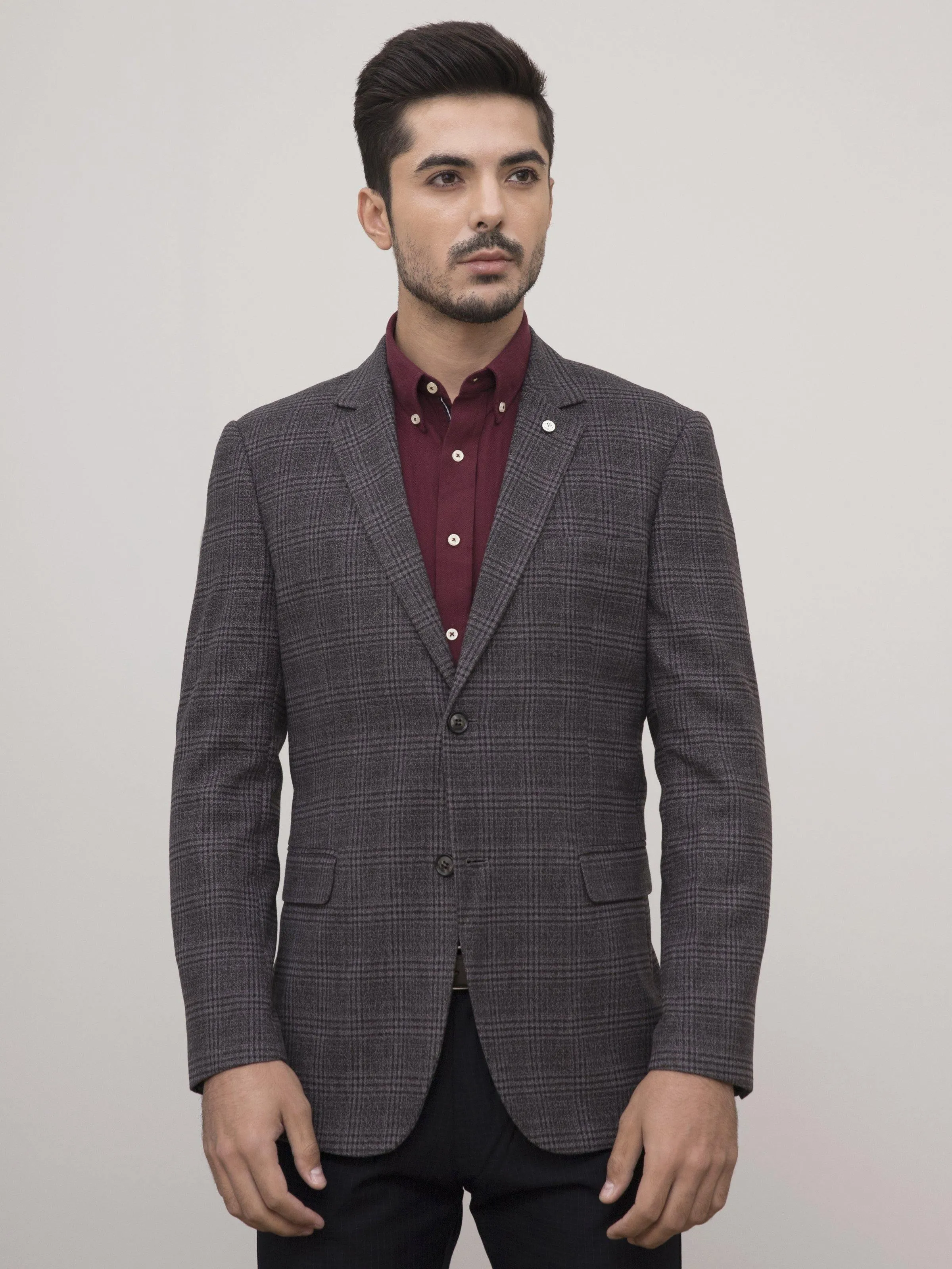 WOOLEN COAT 2 BUTTON SLIM FIT GREY BLACK