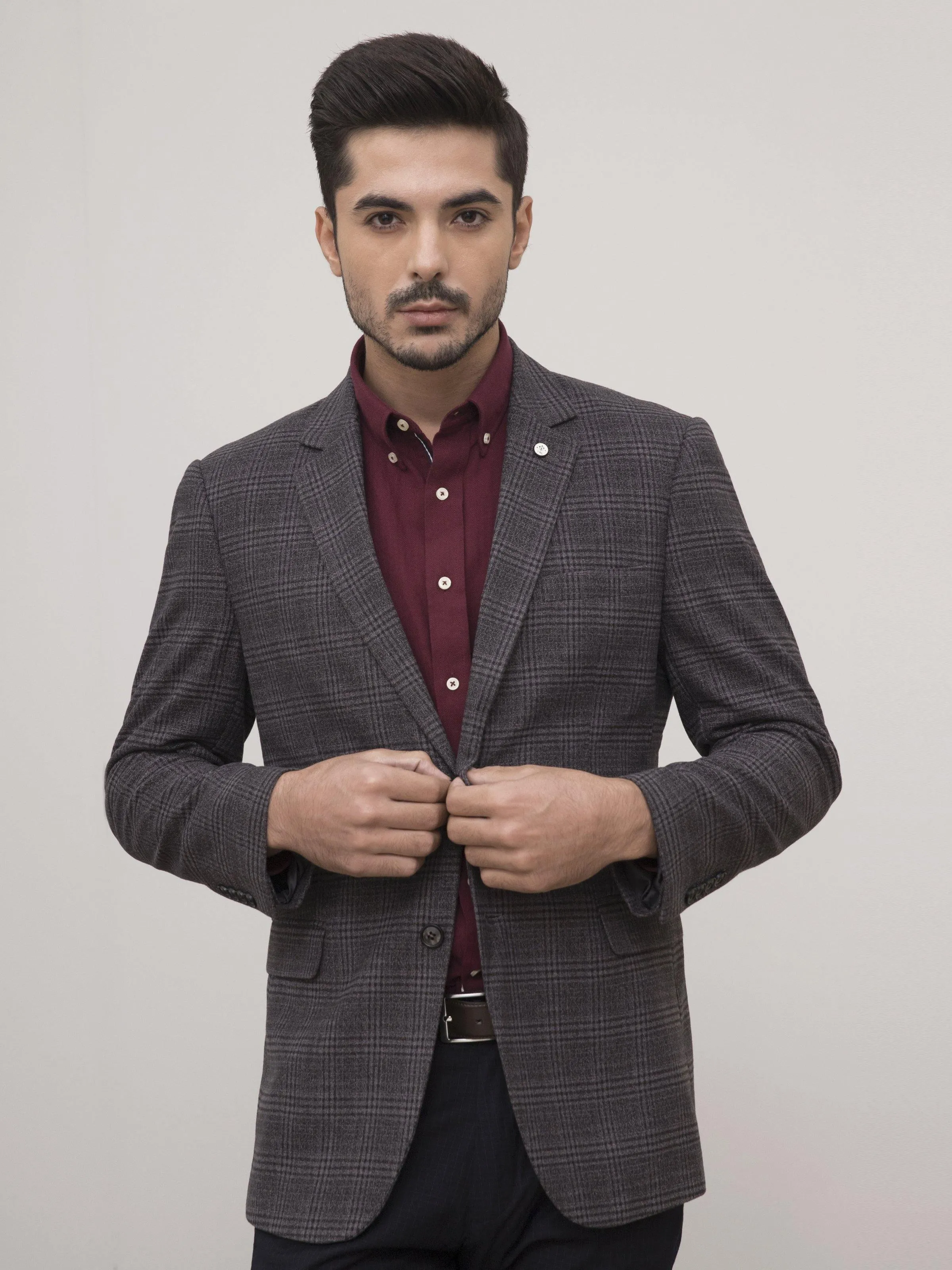 WOOLEN COAT 2 BUTTON SLIM FIT GREY BLACK