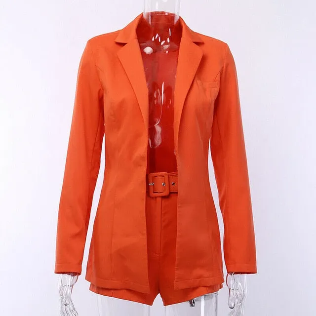Yeknu Fashion Womens Candy Colour Basic Blazer Coat  Pants Slim Suit Jacket Blazer Set