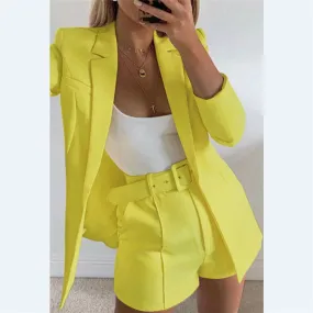 Yeknu Fashion Womens Candy Colour Basic Blazer Coat  Pants Slim Suit Jacket Blazer Set