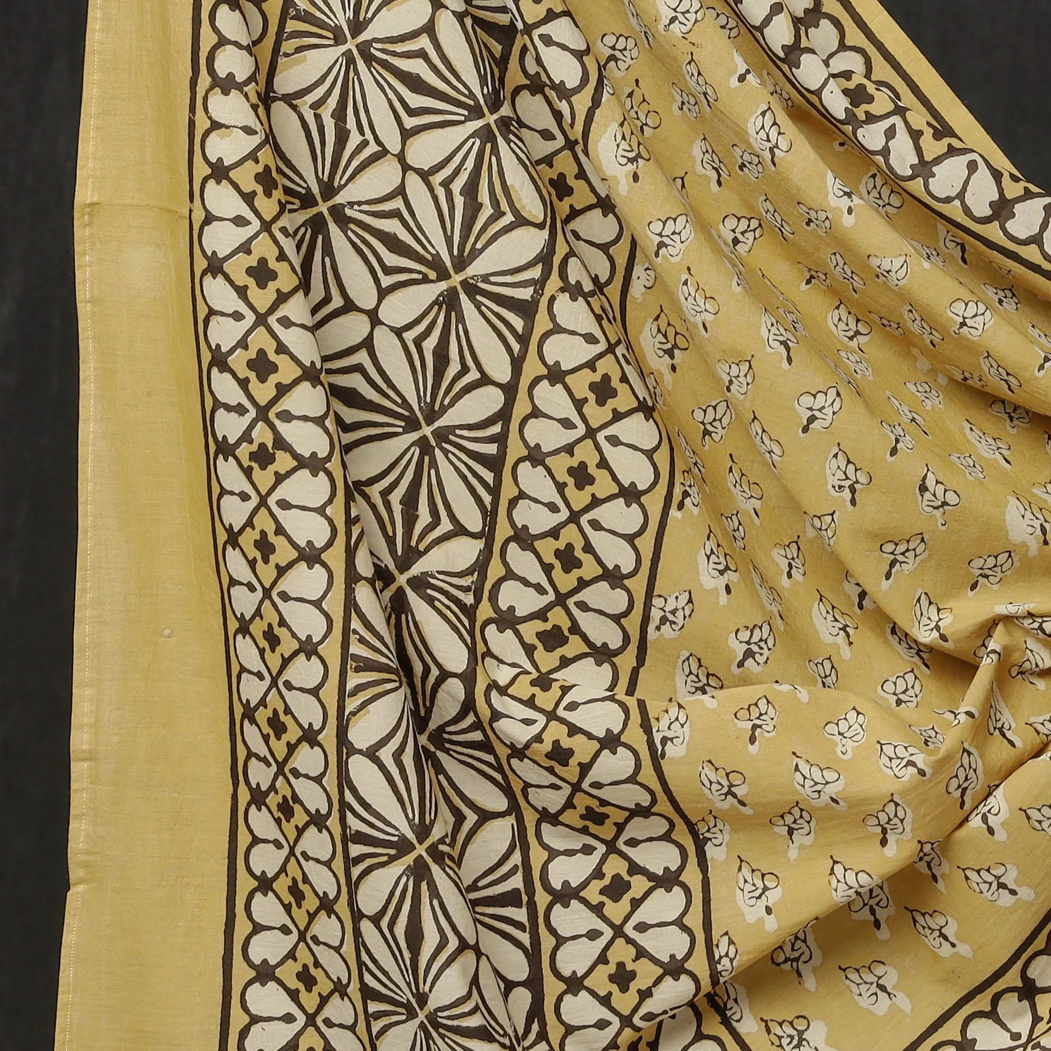 Yellow - 3pc Cotton Block Printed Pipad Dress Material Set