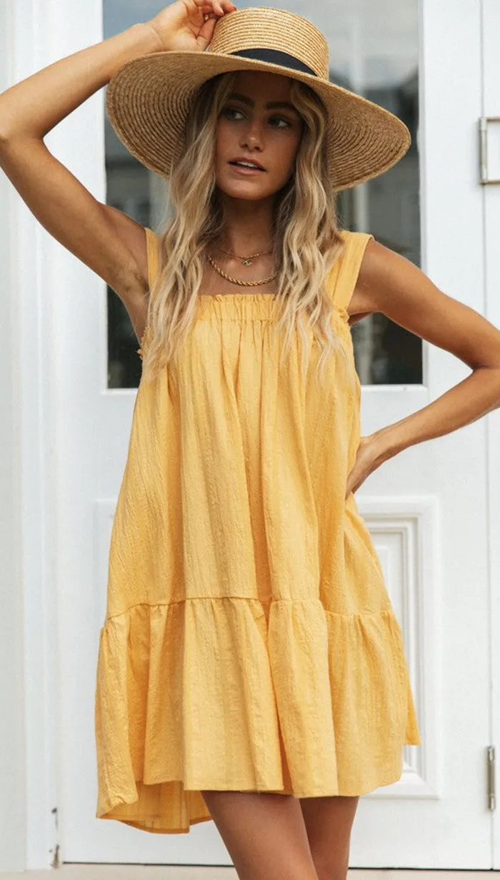 Yellow Babydoll Linen Dress