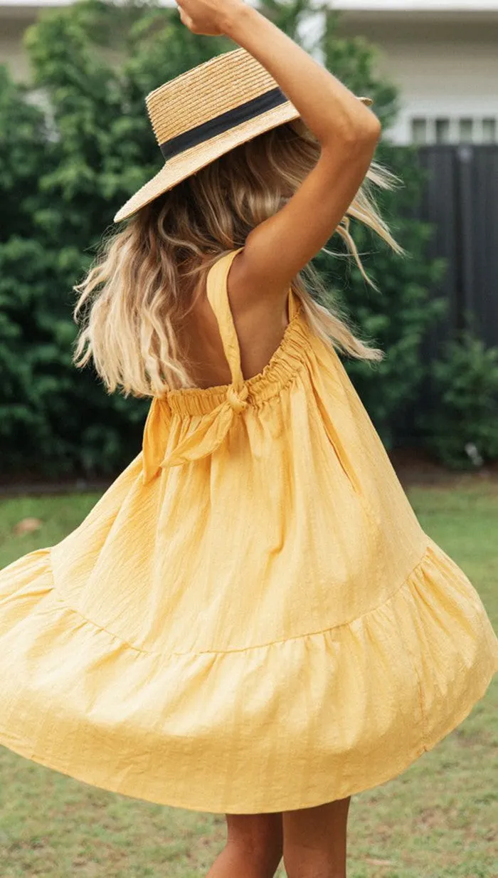 Yellow Babydoll Linen Dress