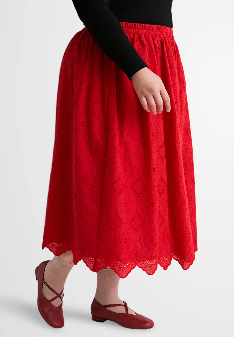 Yun CNY Eyelet Midi Skirt