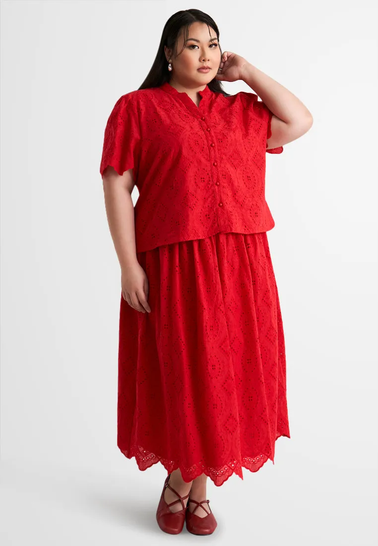 Yun CNY Eyelet Midi Skirt