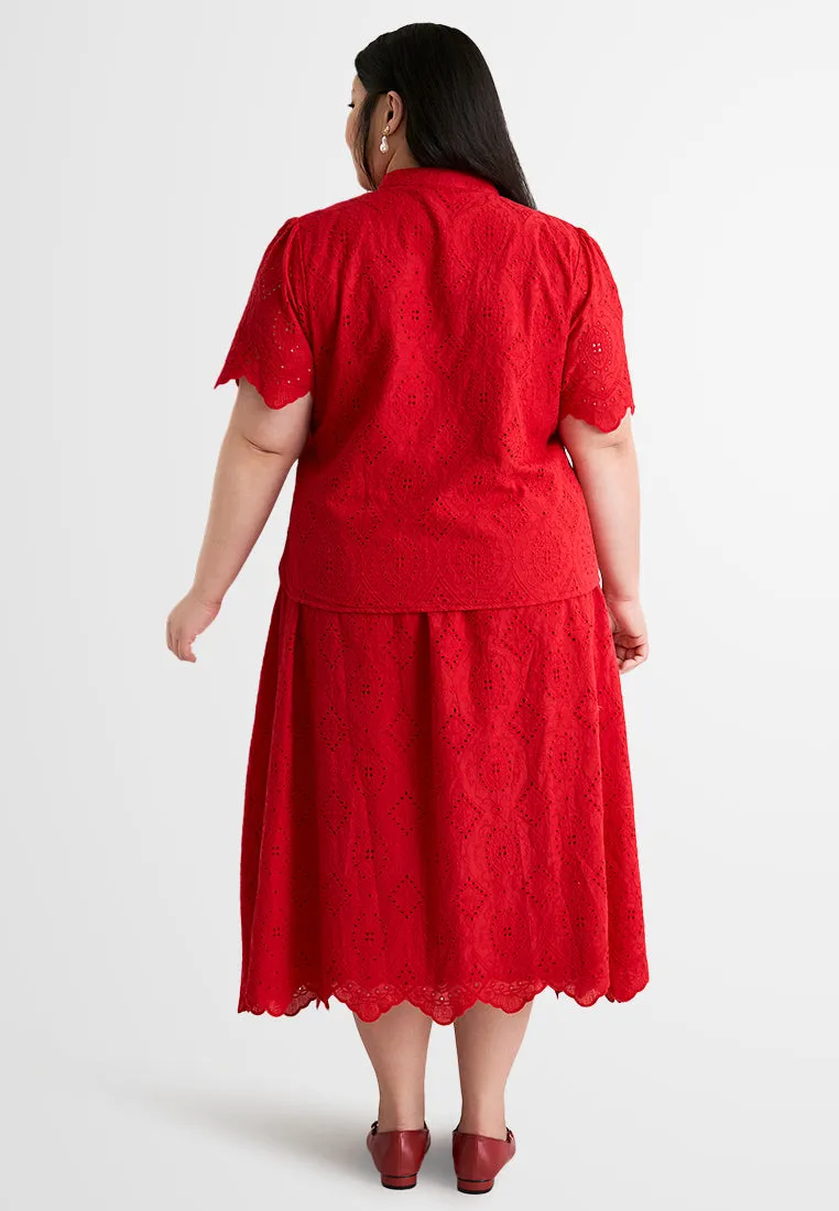 Yun CNY Eyelet Midi Skirt